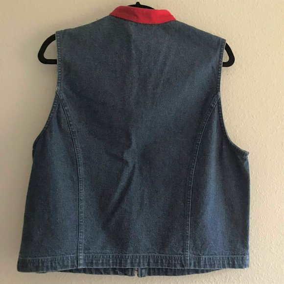 VTG 90’s Holiday Christmas Poinsettia Jean Vest - Picture 5 of 8